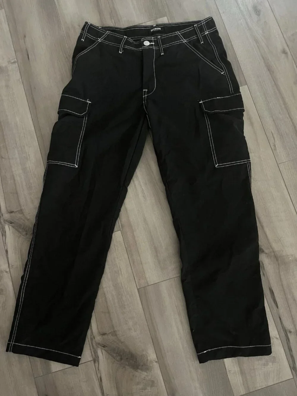 True Religion Men's Cargo Utility Pants Black With White Stitch Size 34 Street